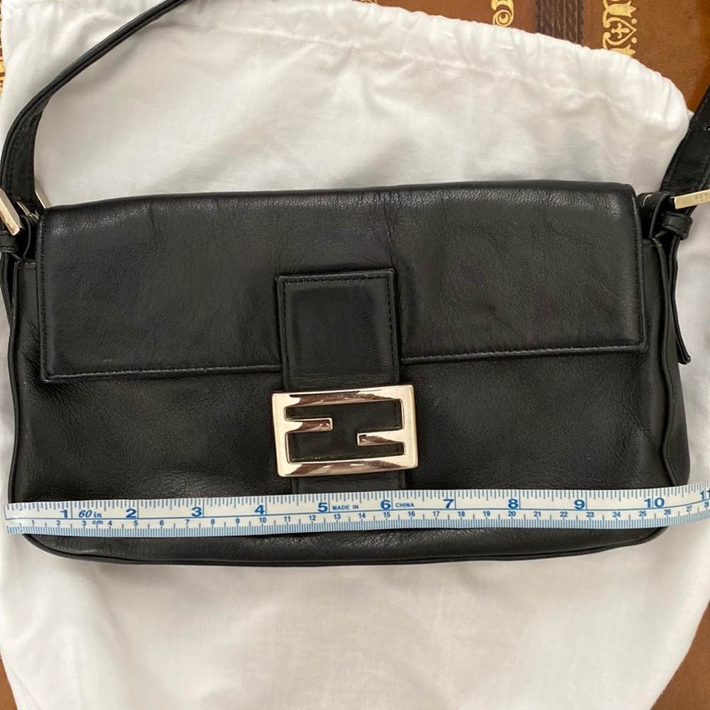 Fendi Black Leather & Canvas Zucca Bagette Shoulder Bag - Vintage